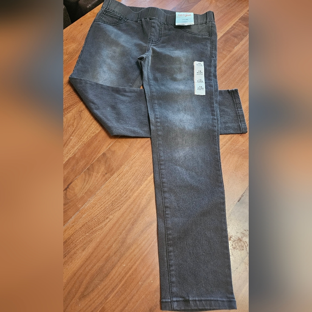 Cat & Jack Girl's Gray Denim Elastic Waist Jeggings NWT Sz 10 Plus Super Stretch